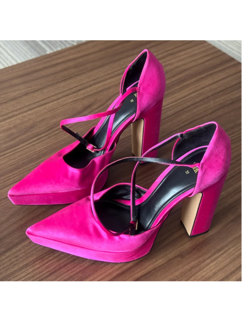 Zara Fuchsia Pointed-Toe Crisscross Block Heels